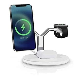 Caricatore wireless 3 in 1, supporto per MagSafe, stazione di ricarica Apple per iPhone 12/Pro/Max/Mini, 5 W per AirPods Pro/2,15 W, Magsafe (adattatore QC 3.0 incluso)